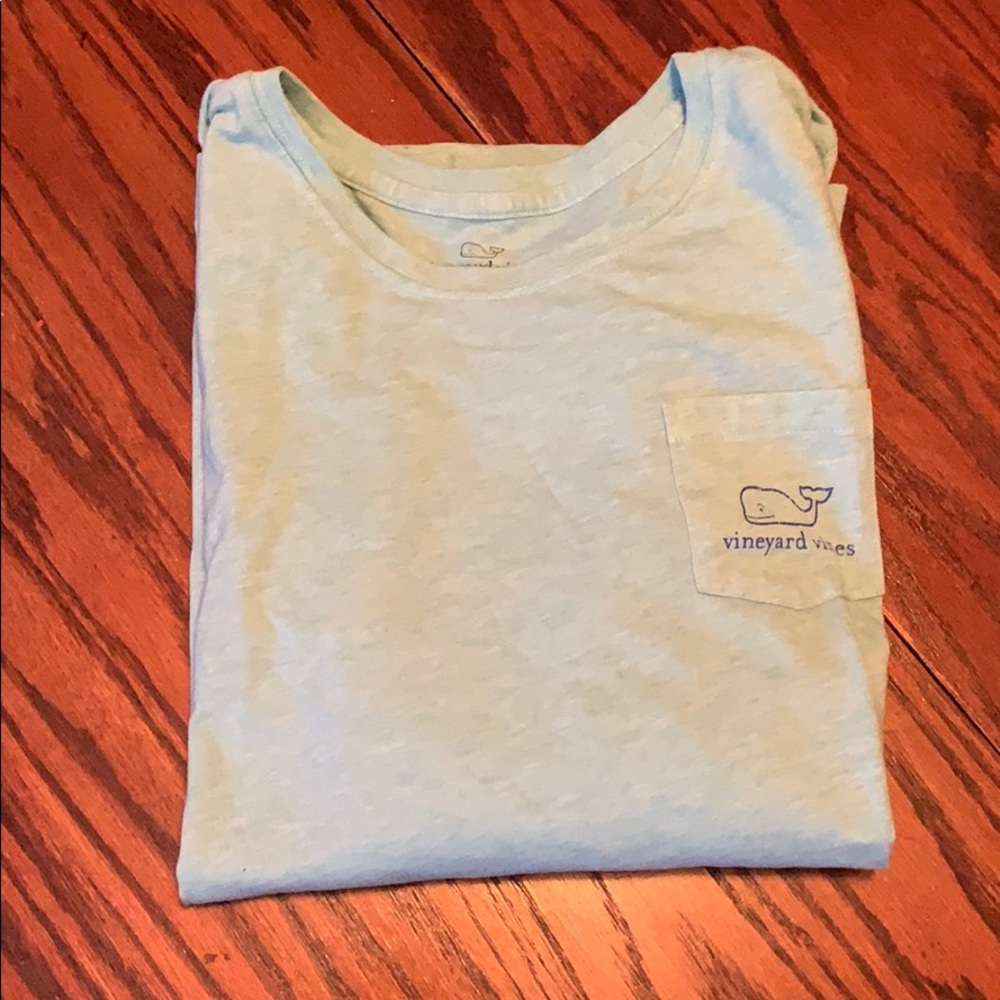 Turquoise long sleeve Vineyard Vines logo tee